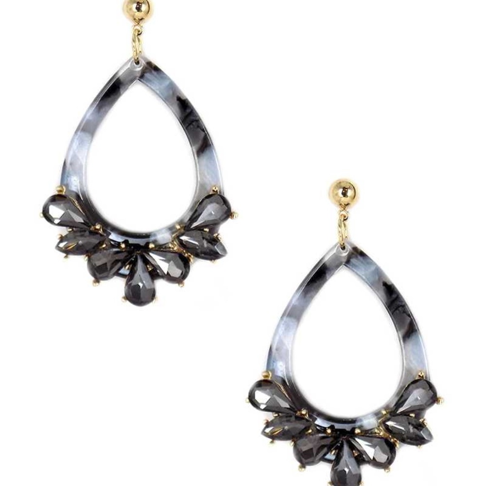 Acetate Rhinestone Teardrop Dangle Earring - Picture 4 of 5